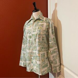 Vintage Capri Men’s Disco Art To Wear Square Button Down Long Sleeve Disco Shirt